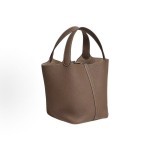 HERMES Picotin Lock 22 silver buckle basket bucket bag handbag for women, 18 Etoupe Elephant grey